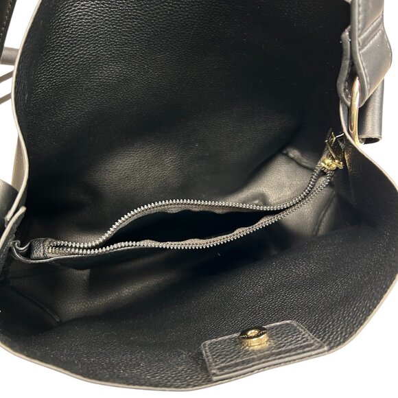 Steve Madden NYC Large Tote Handbag Black Bucket Bag Buckle Gold Streetwear - Picture 6 of 8